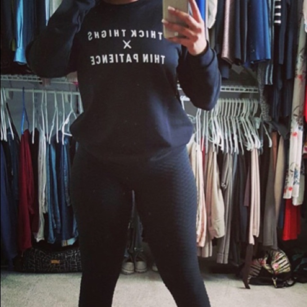 Thick Thighs Thin Patience M Black sweatshirt